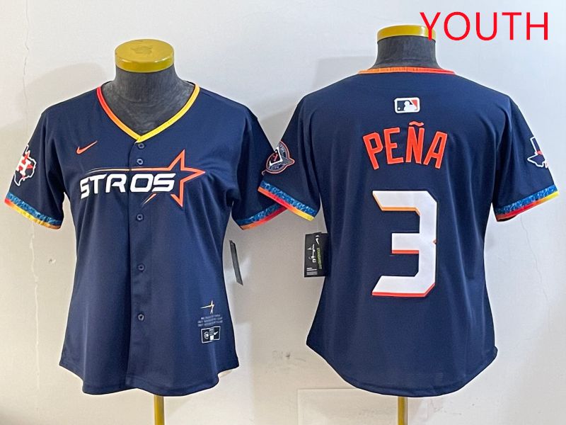 Youth Houston Astros #3 Pena Drak Blue Fourth generation Joint Name 2025 Nike MLB Jersey style 1->youth mlb jersey->Youth Jersey